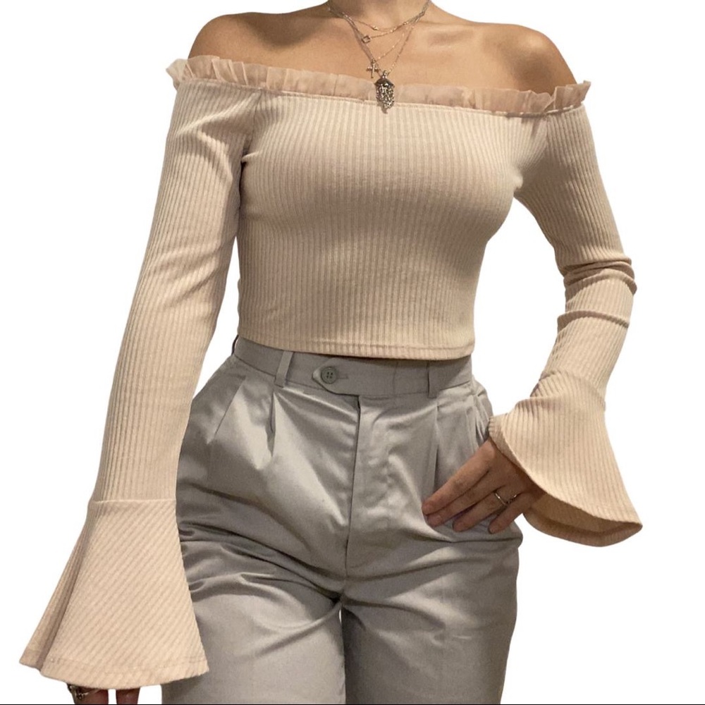 Elegant Light Blush Pink Over the Shoulder Crop Top